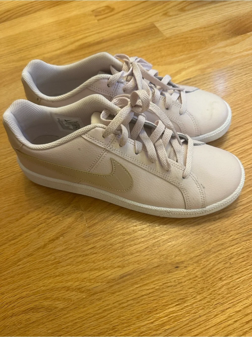 Nike Pale Pink Leather Low-Top Sneakers with Cream Swoosh
